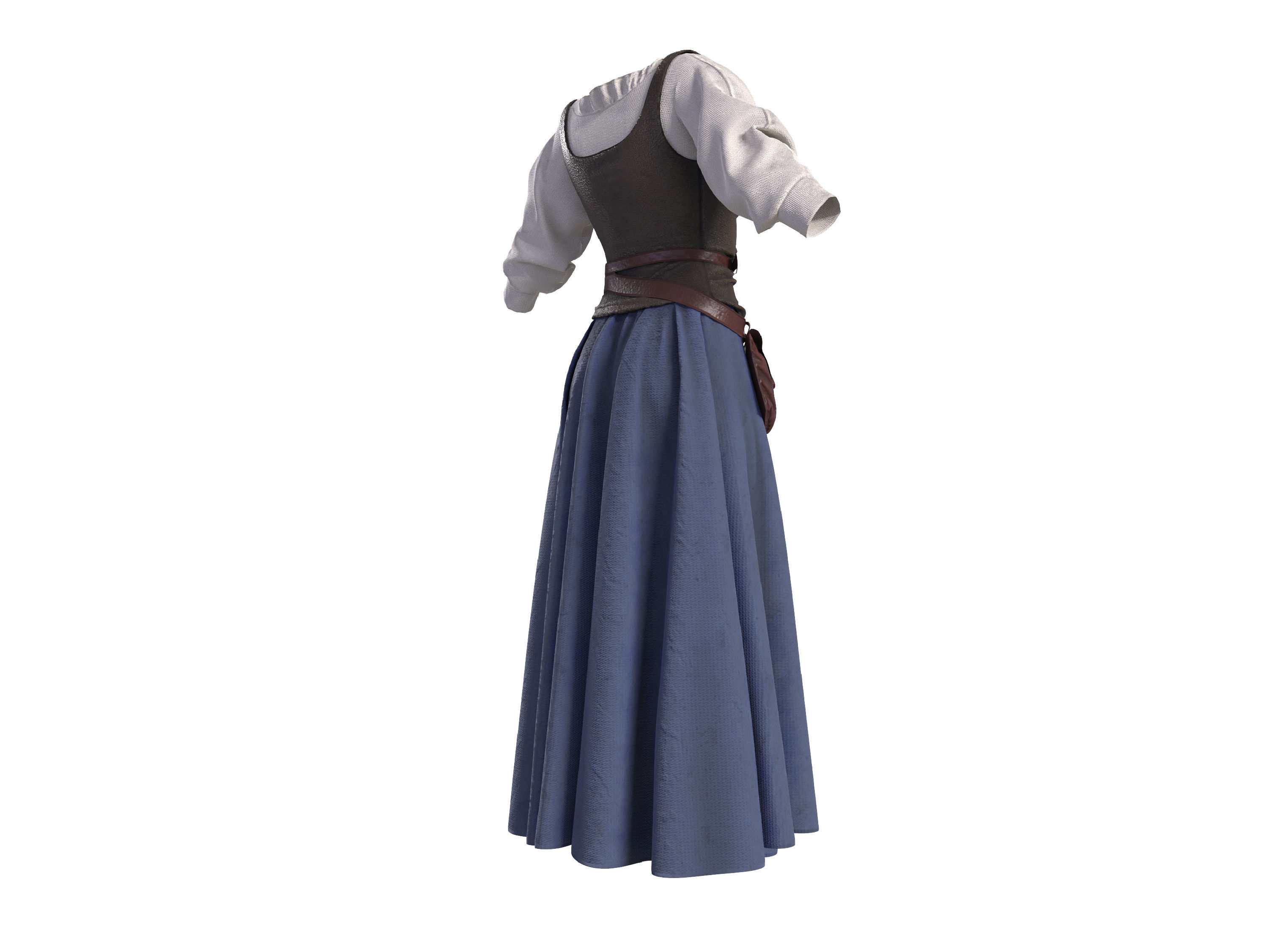 medieval peasant girl woman dress medieval clothing 3D model_4