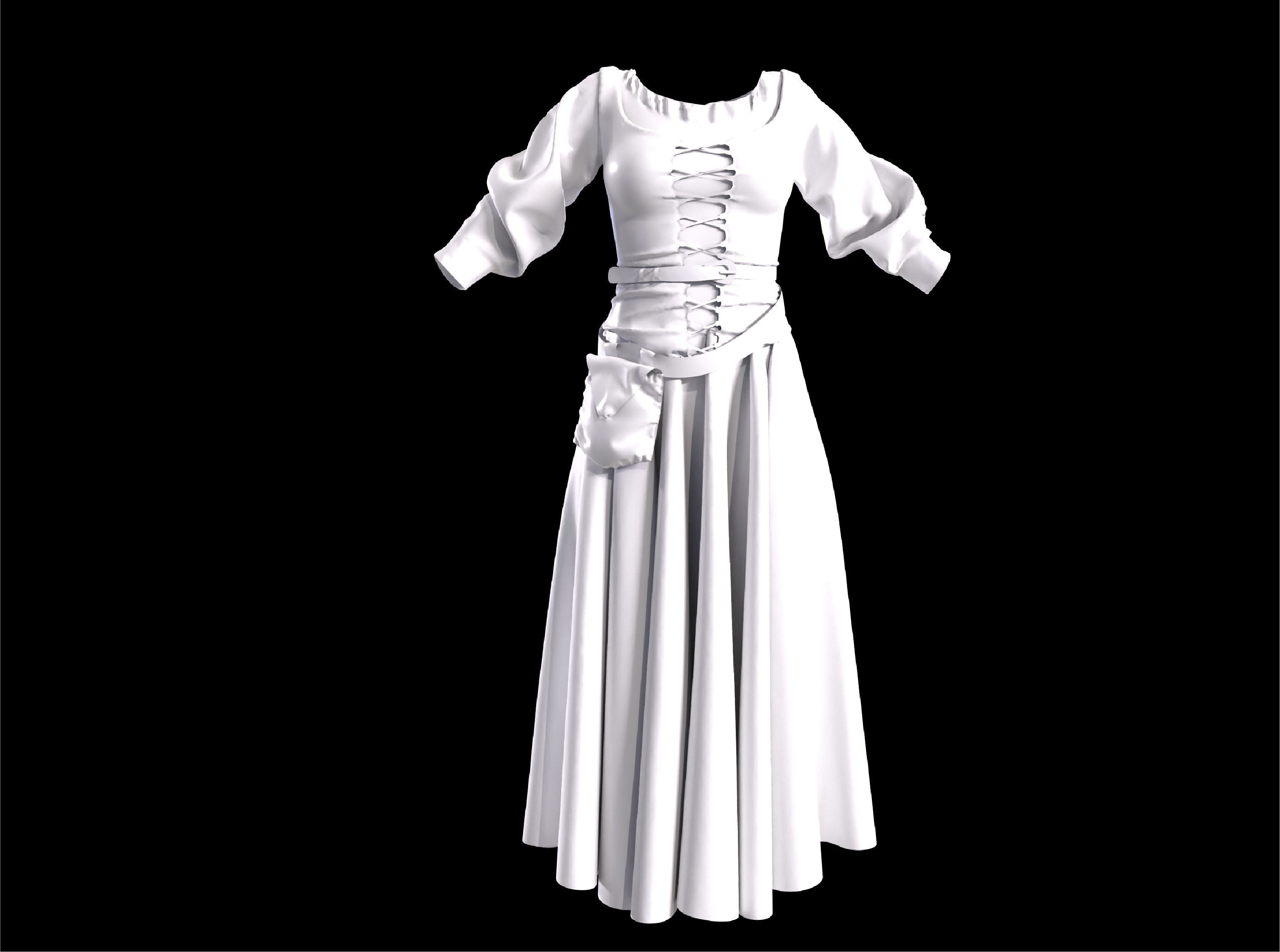 medieval peasant girl woman dress medieval clothing 3D model_1