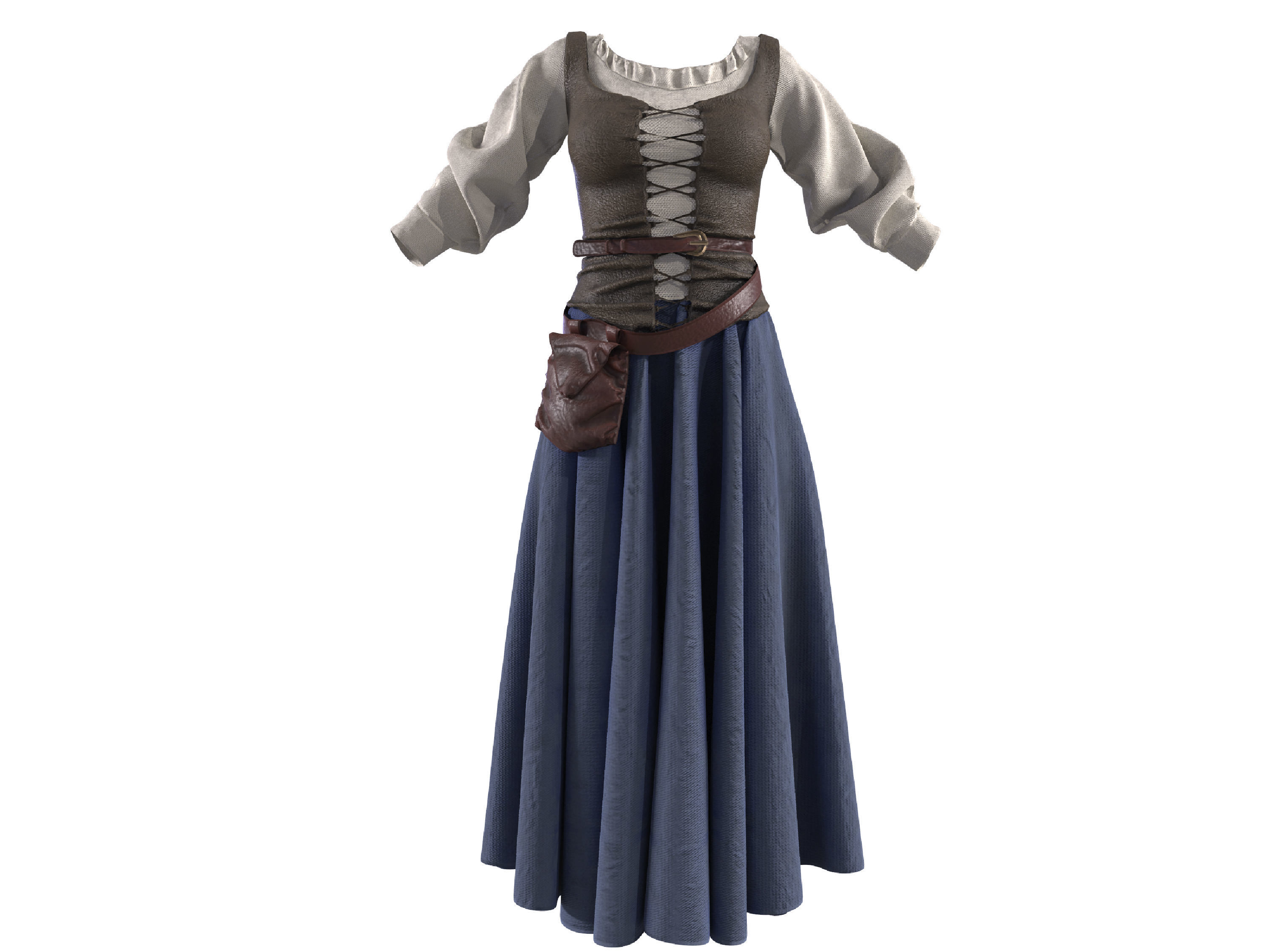 medieval peasant girl woman dress medieval clothing 3D model_2