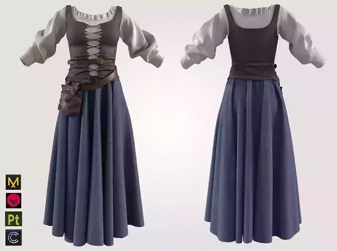 medieval peasant girl woman dress medieval clothing 3D model