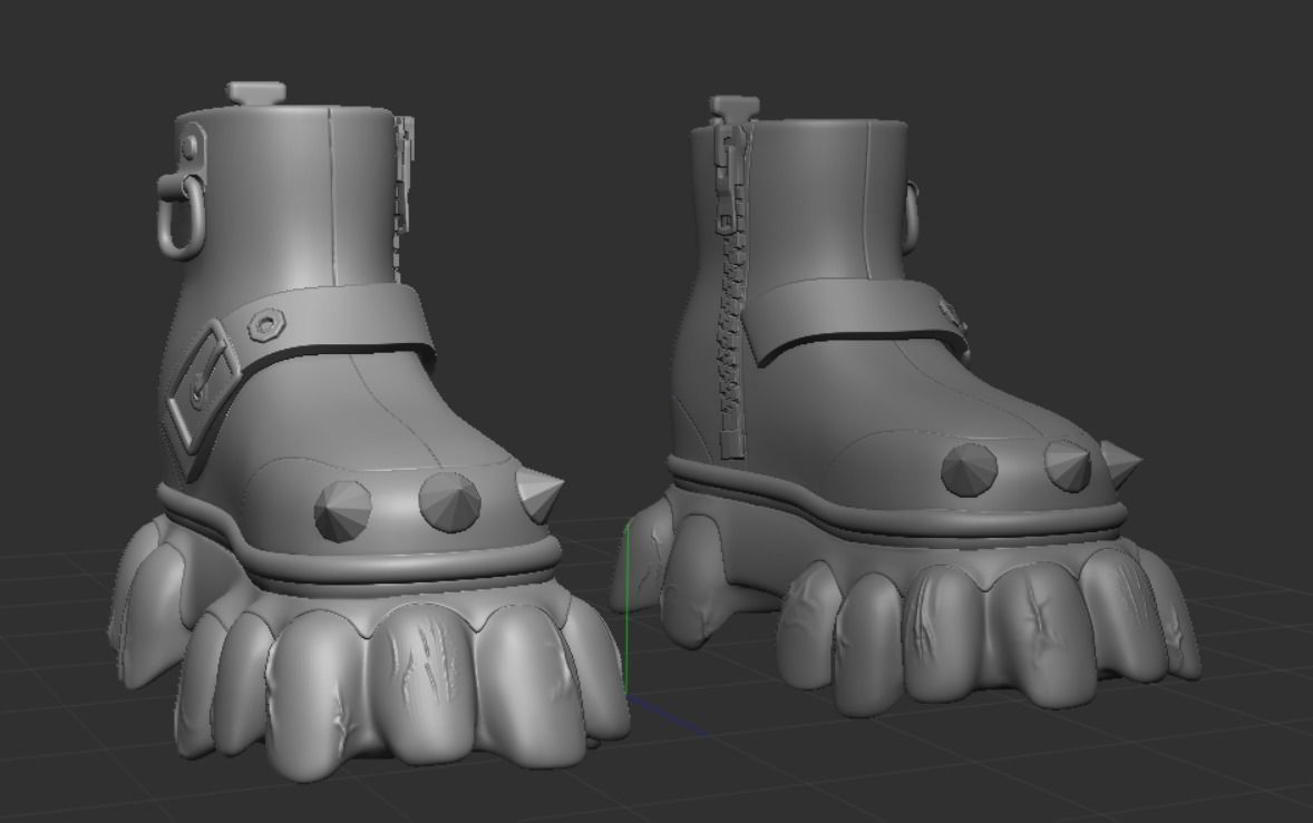 Patent leather boots with intimidating teeth on the soles Low-poly 3D model_4