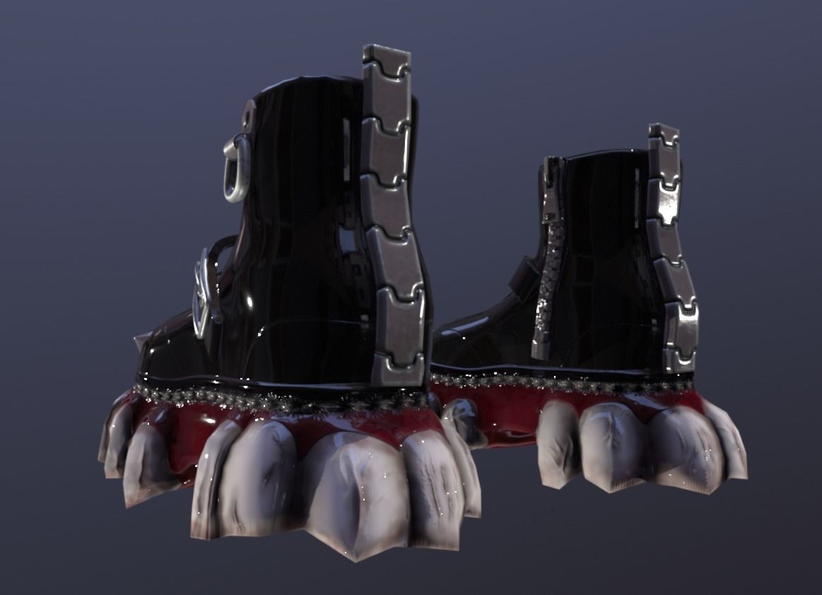 Patent leather boots with intimidating teeth on the soles Low-poly 3D model_1