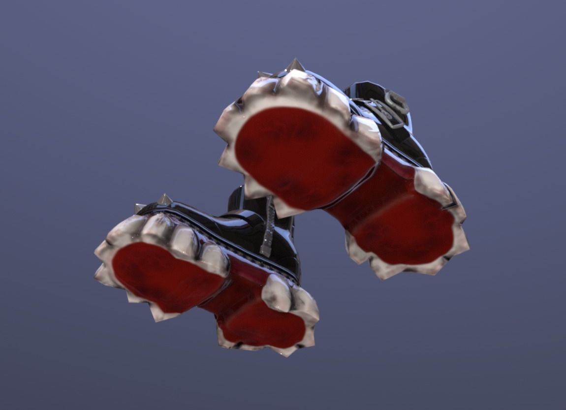 Patent leather boots with intimidating teeth on the soles Low-poly 3D model_3