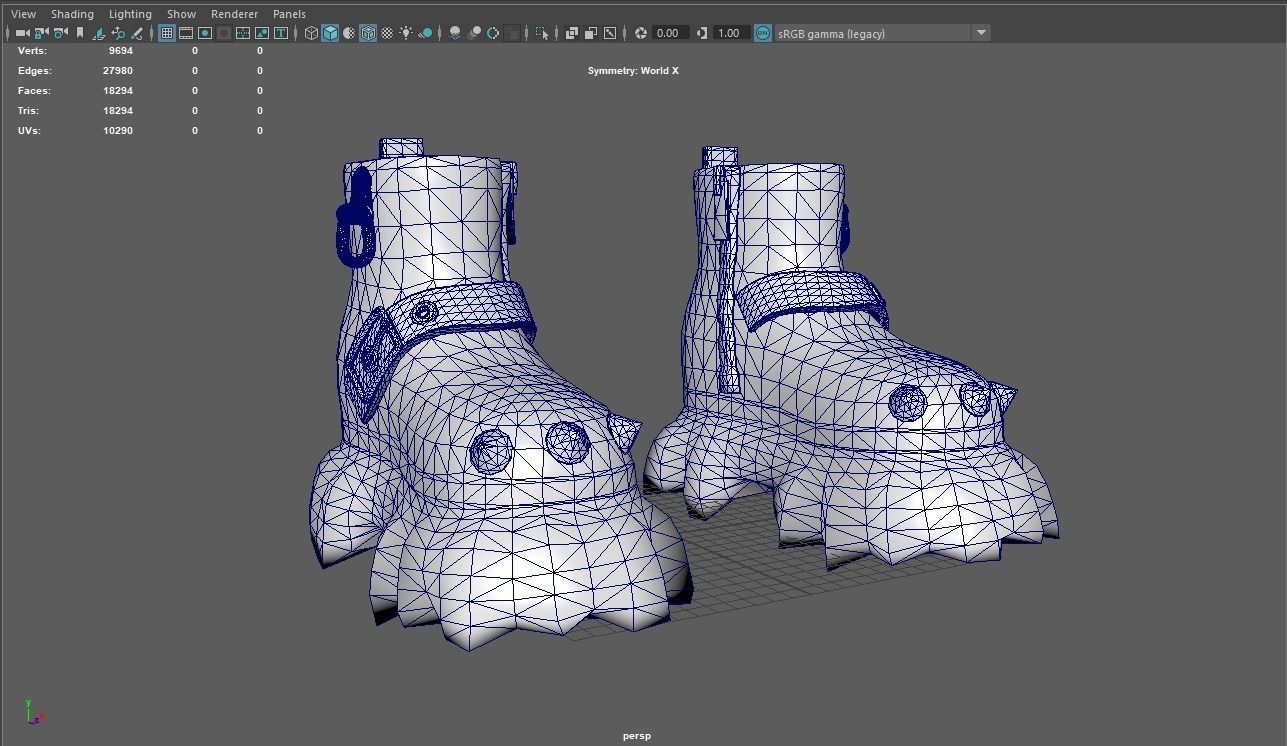 Patent leather boots with intimidating teeth on the soles Low-poly 3D model_5