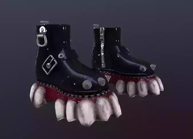 Patent leather boots with intimidating teeth on the soles