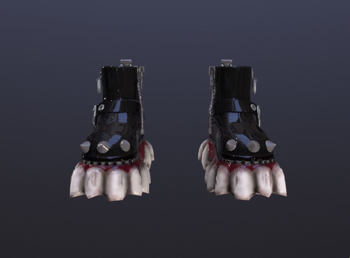 Patent leather boots with intimidating teeth on the soles Low-poly 3D model_2