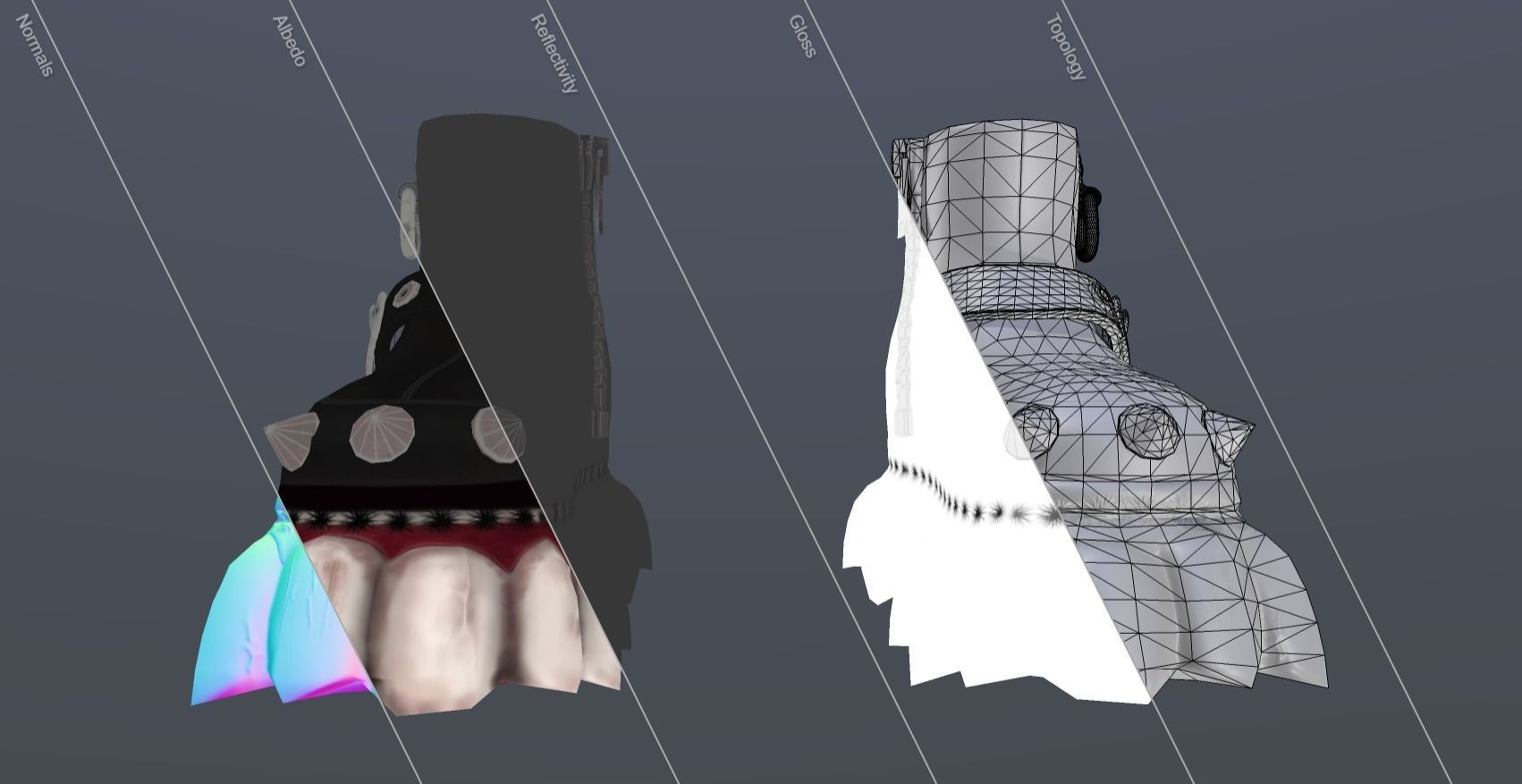 Patent leather boots with intimidating teeth on the soles Low-poly 3D model_6