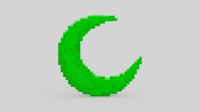 Green Voxel Moon Low-poly 3D model
