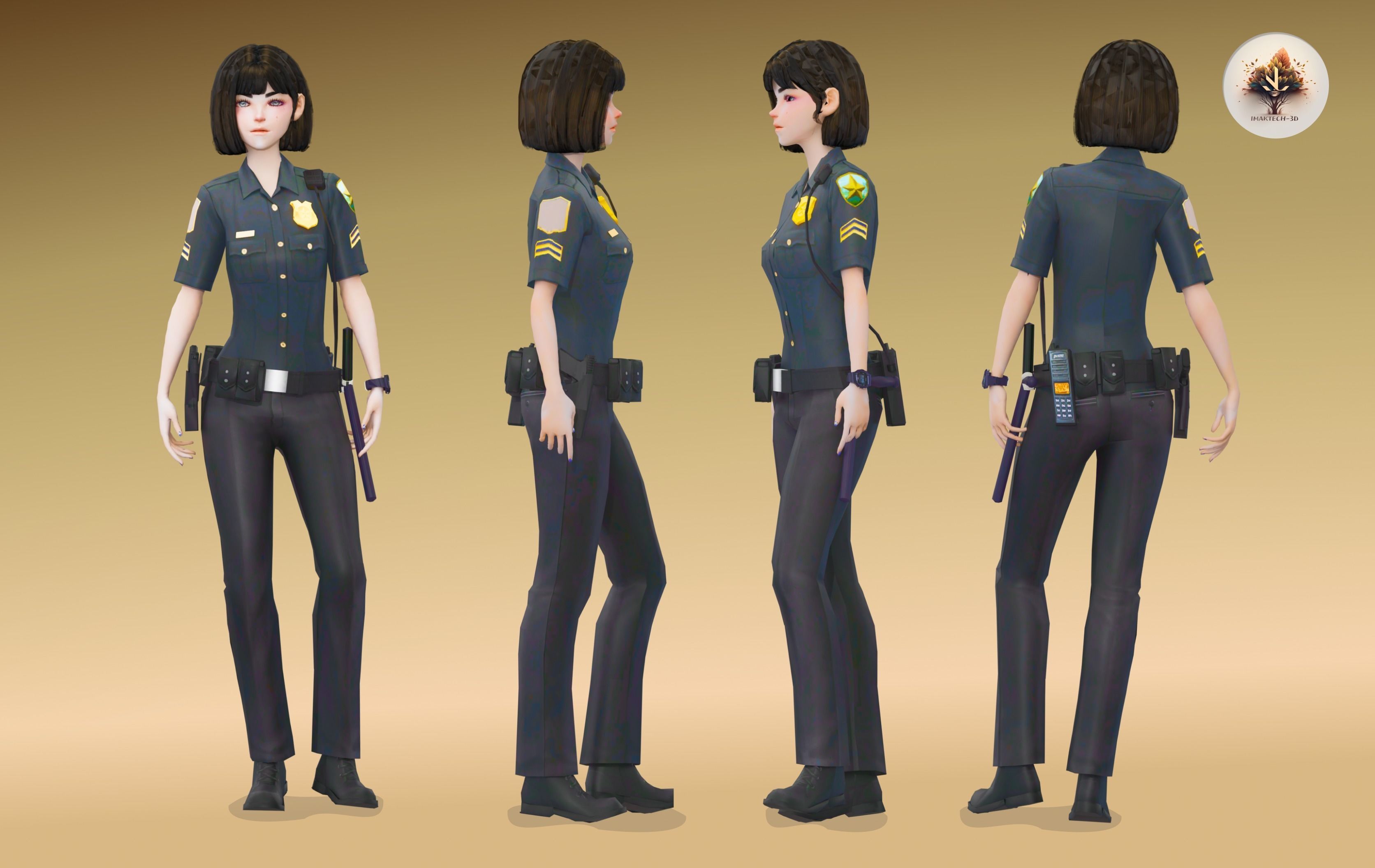 Low Poly and Rigged 3D Women Ready for Action Low-poly 3D model_20