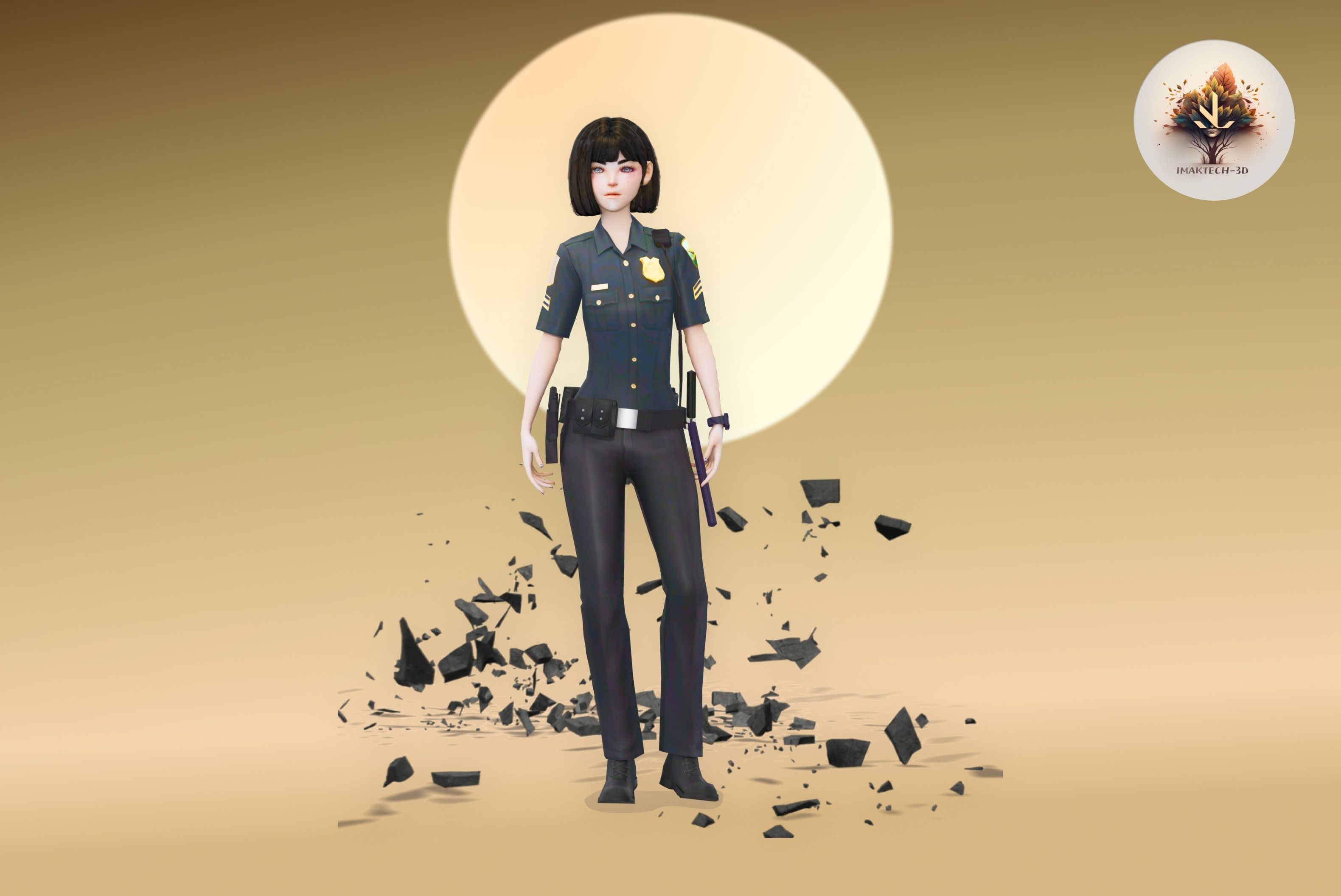 Low Poly and Rigged 3D Women Ready for Action Low-poly 3D model_24