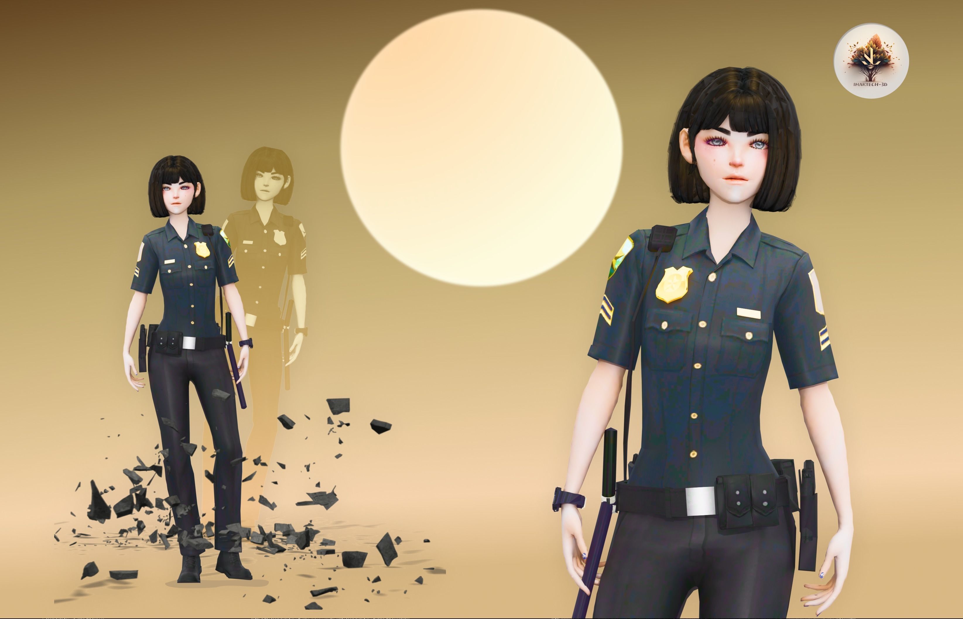 Low Poly and Rigged 3D Women Ready for Action Low-poly 3D model_1