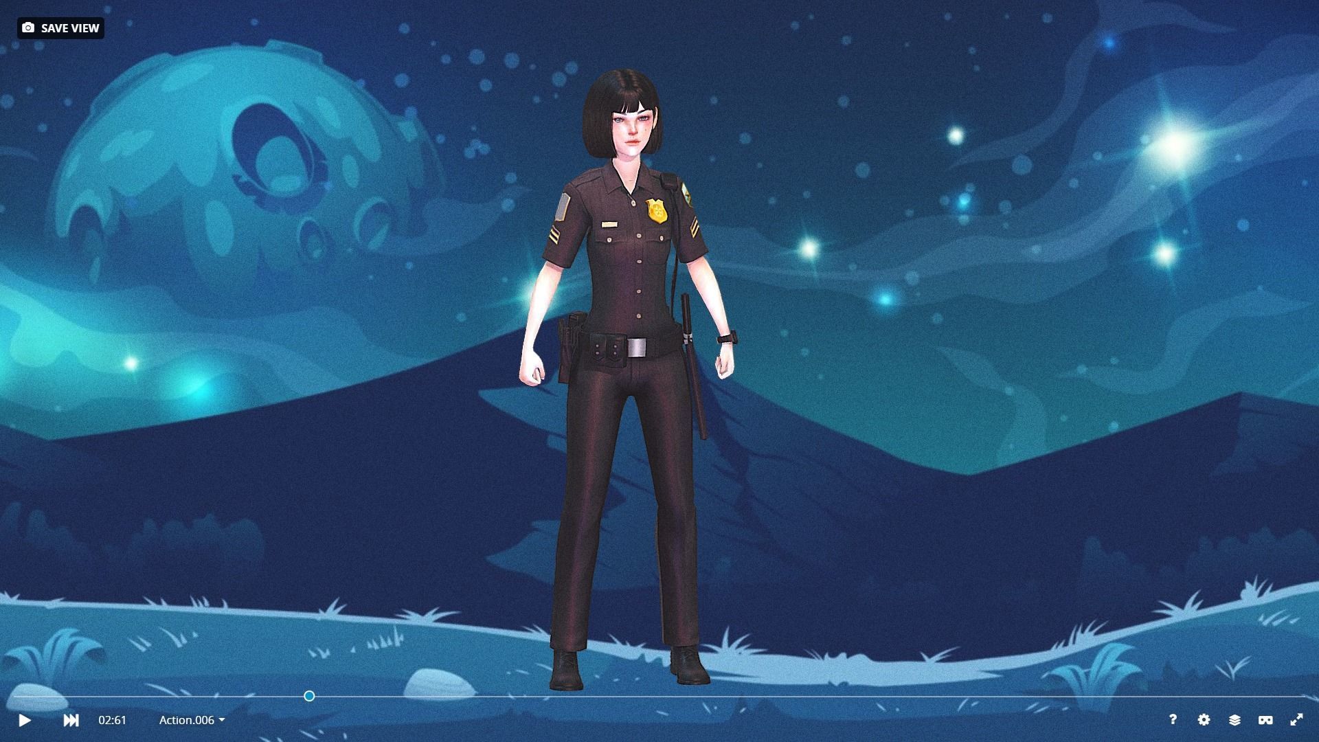 Low Poly and Rigged 3D Women Ready for Action Low-poly 3D model_18