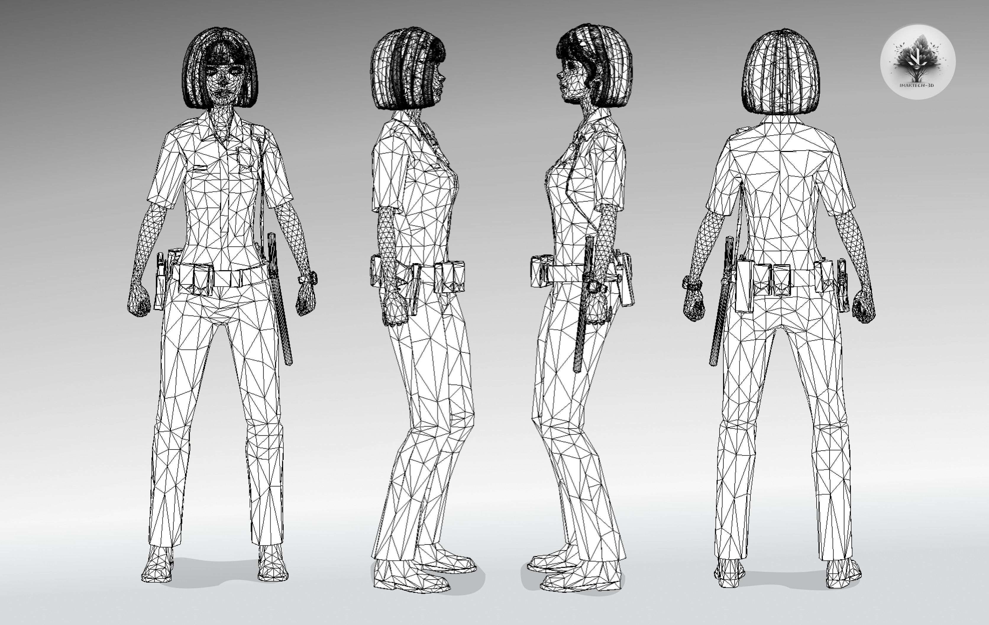 Low Poly and Rigged 3D Women Ready for Action Low-poly 3D model_4