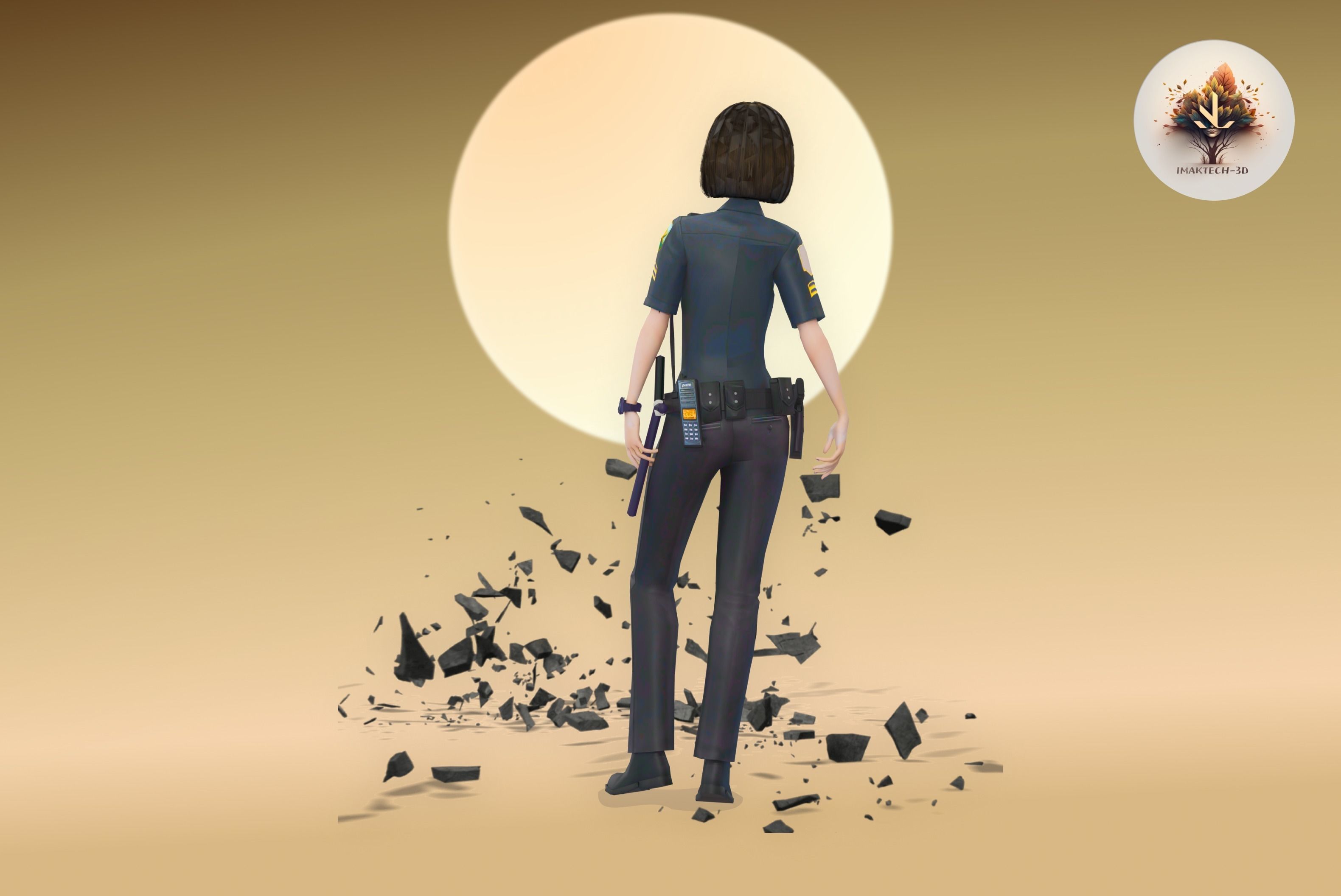 Low Poly and Rigged 3D Women Ready for Action Low-poly 3D model_22