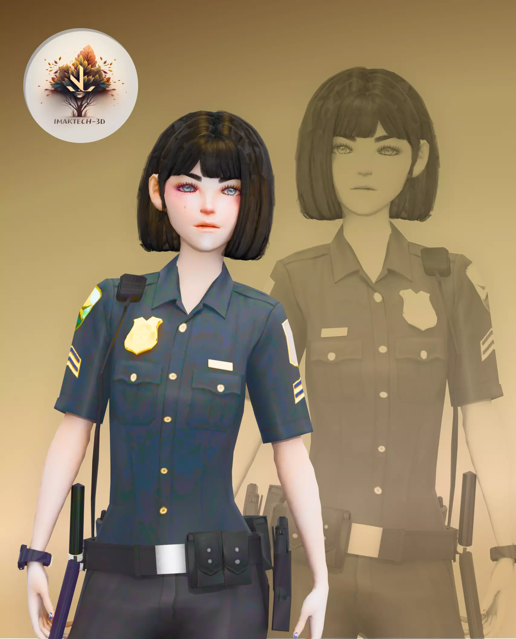 Low Poly and Rigged 3D Women Ready for Action Low-poly 3D model_0