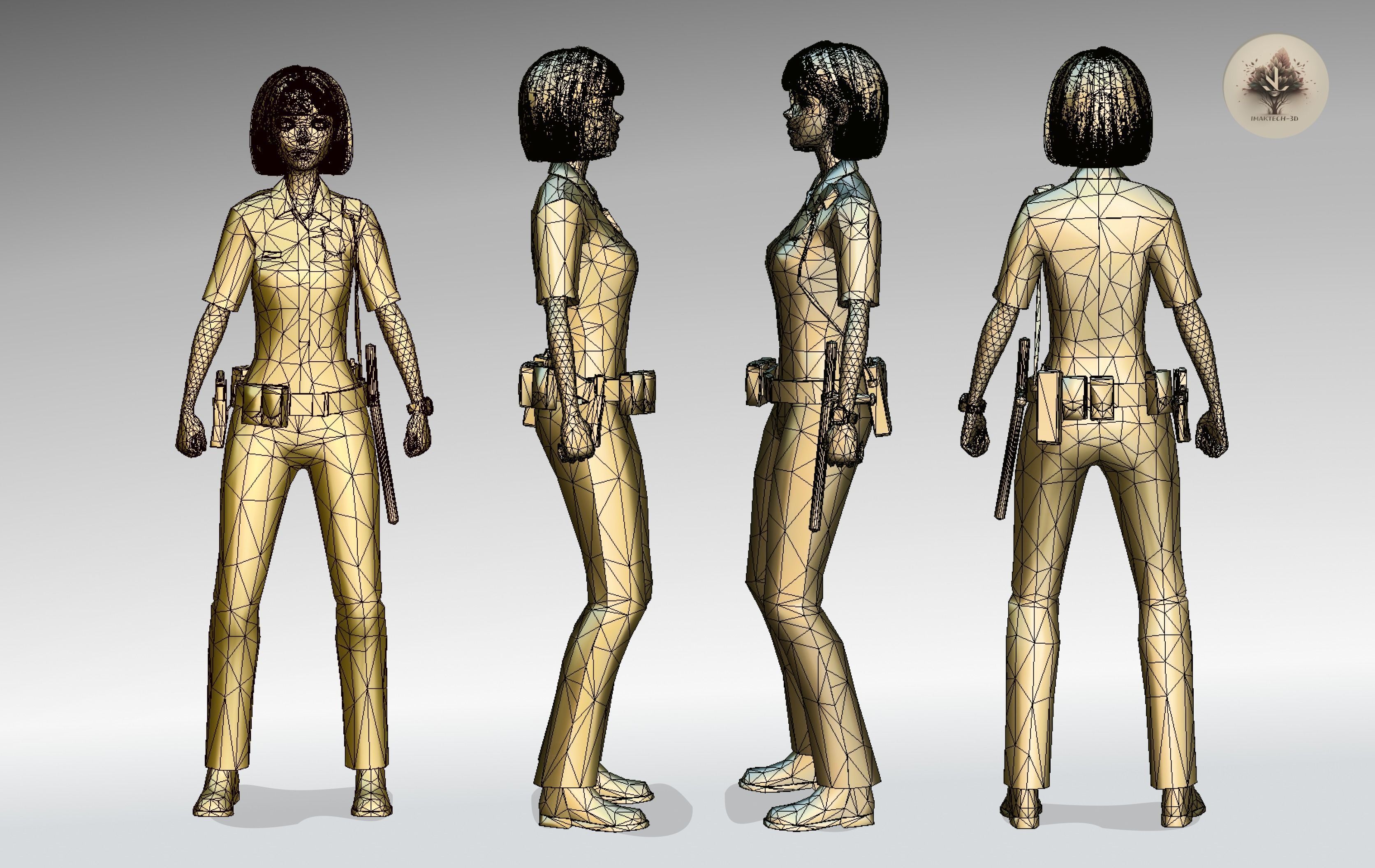 Low Poly and Rigged 3D Women Ready for Action Low-poly 3D model_5