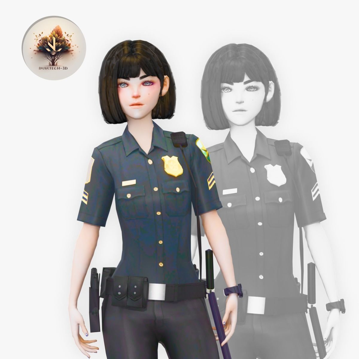 Low Poly and Rigged 3D Women Ready for Action Low-poly 3D model_25