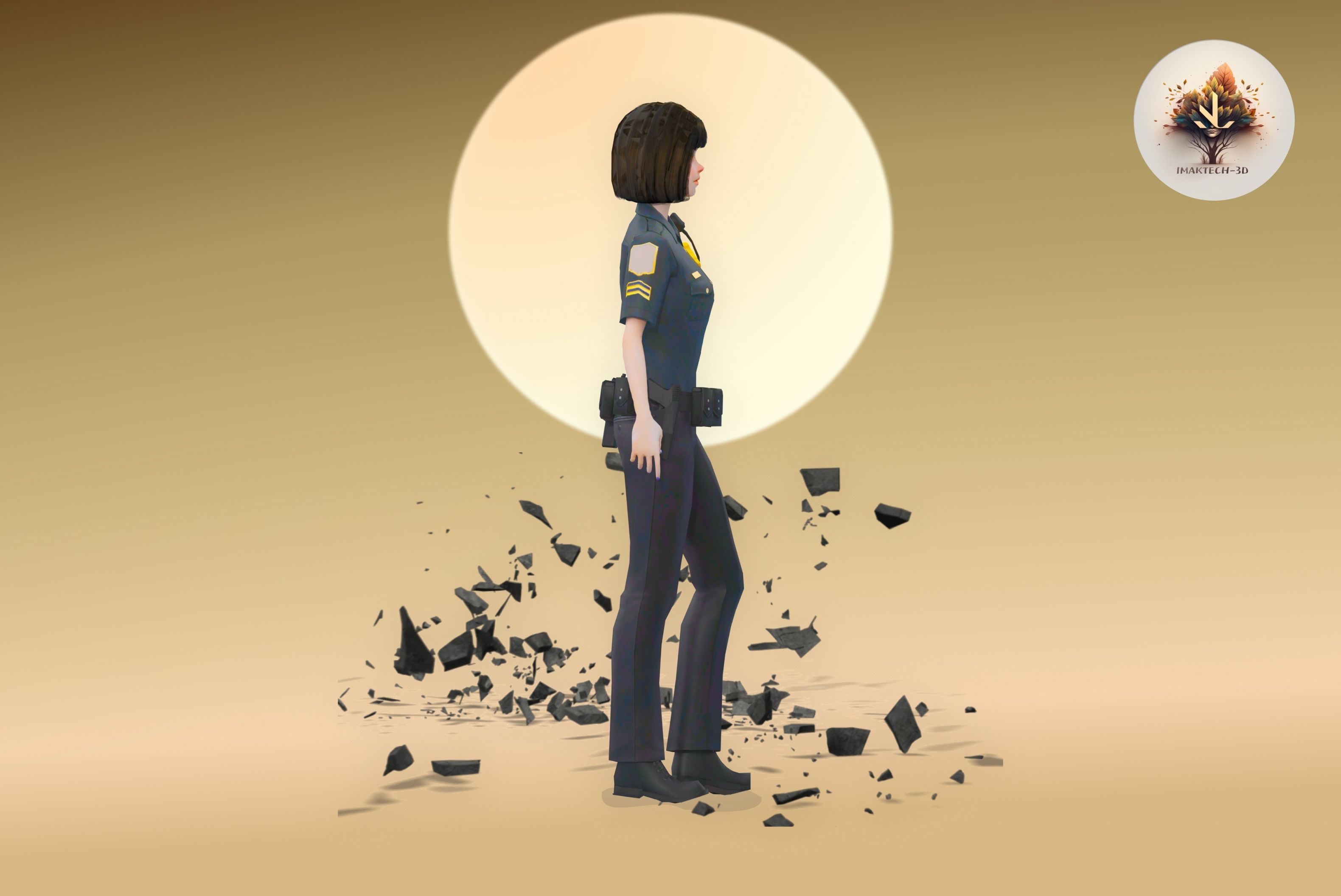 Low Poly and Rigged 3D Women Ready for Action Low-poly 3D model_21