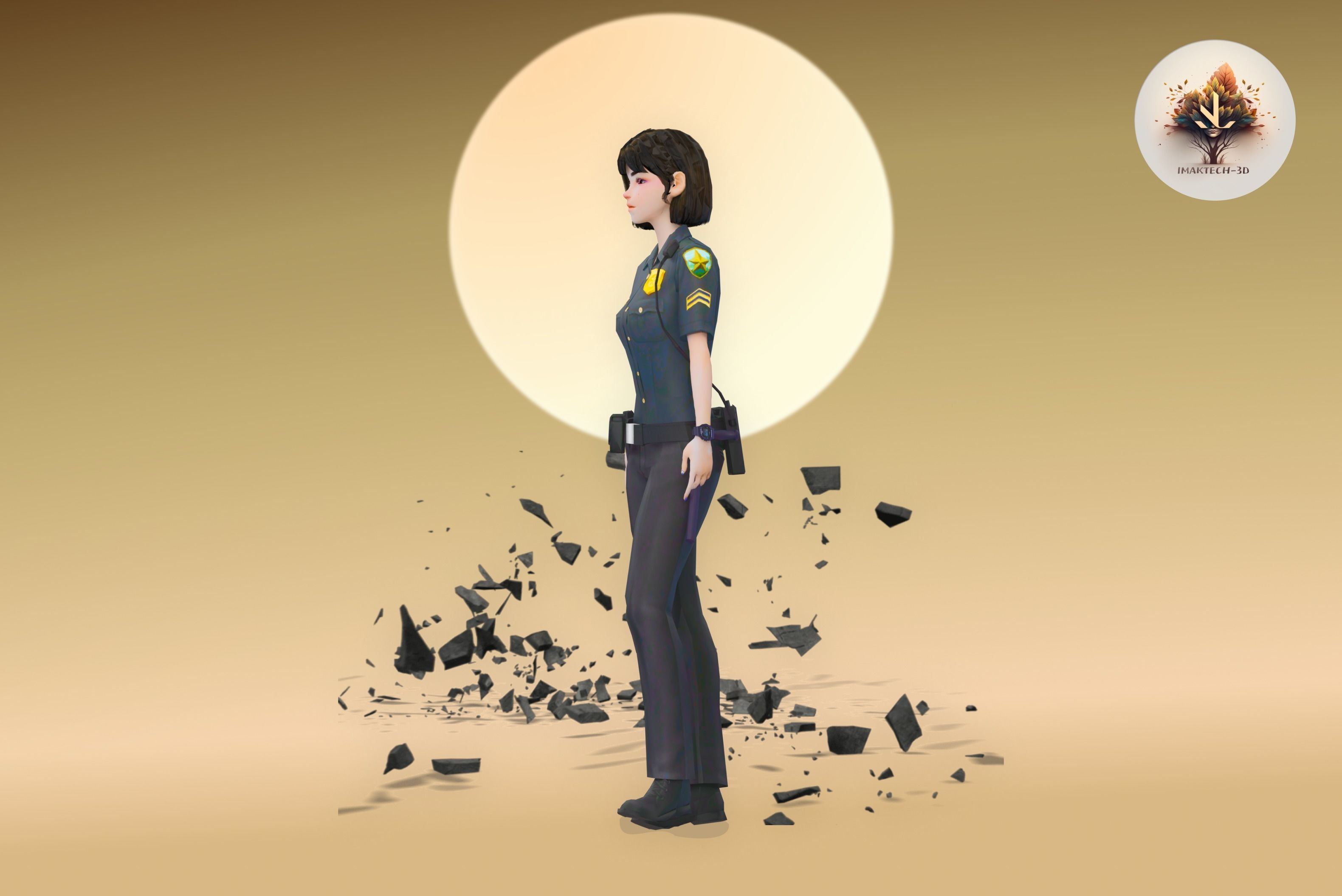 Low Poly and Rigged 3D Women Ready for Action Low-poly 3D model_23