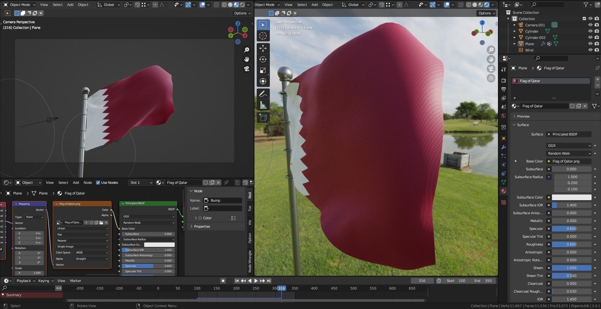 Animated Qatar Flags 3D model_3