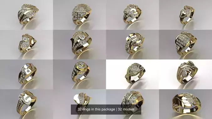 32 rings in this package 3D Model Collection