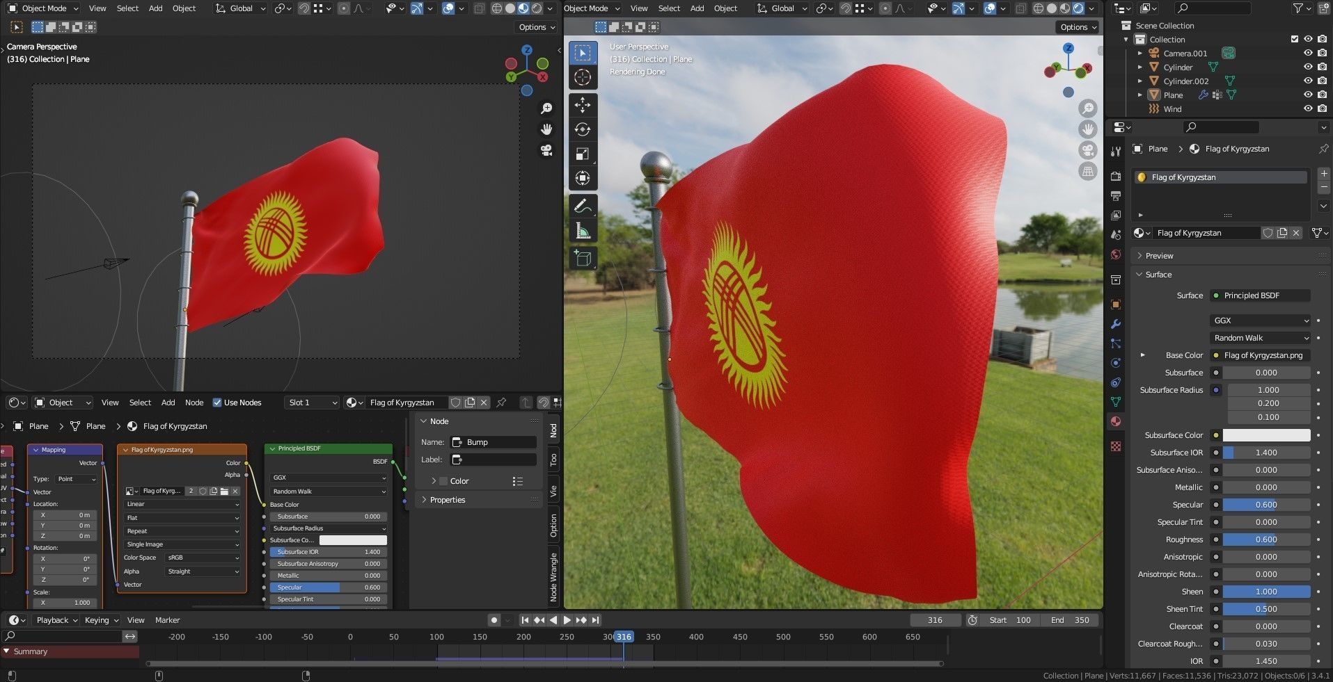 Animated Kyrgyzstan Flags 3D model_3