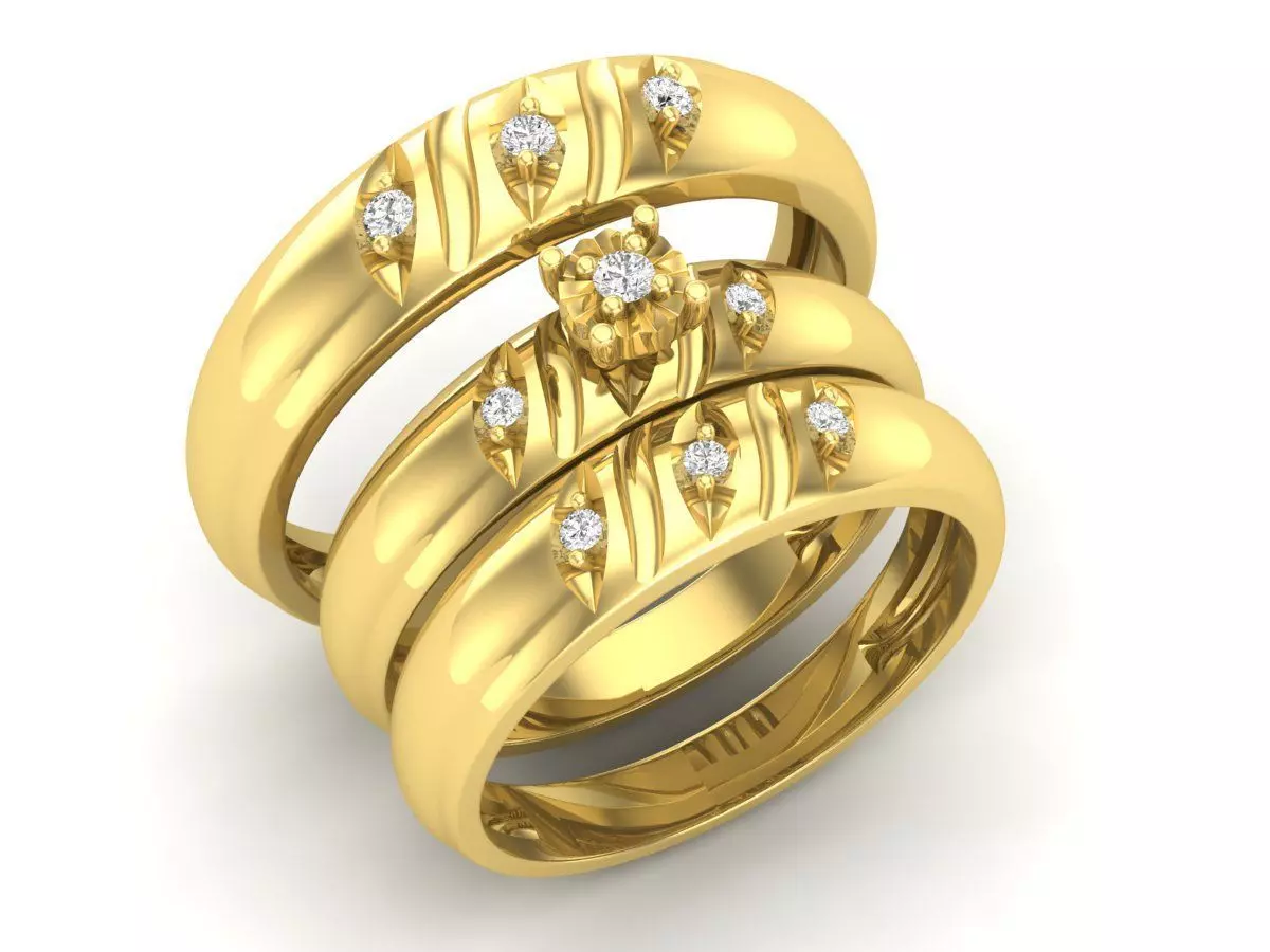 AV 414 Diamond Men and Womens Ring Trio Set 3D print model_0