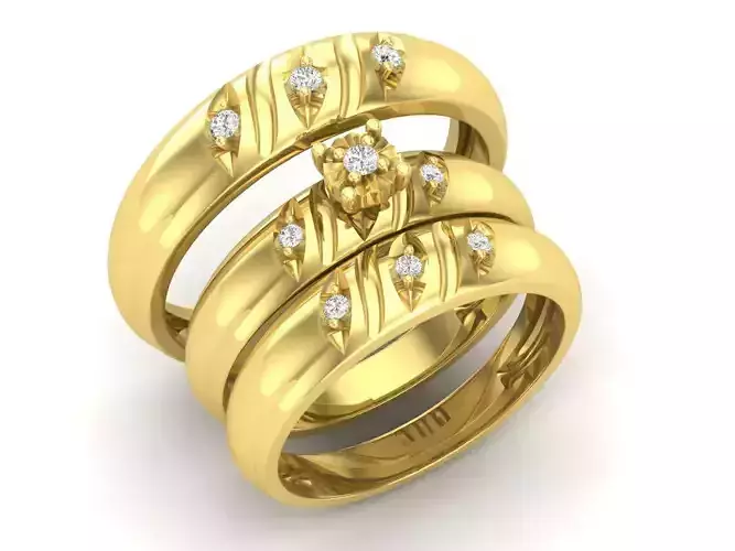 AV 414 Diamond Men and Womens Ring Trio Set 3D print model