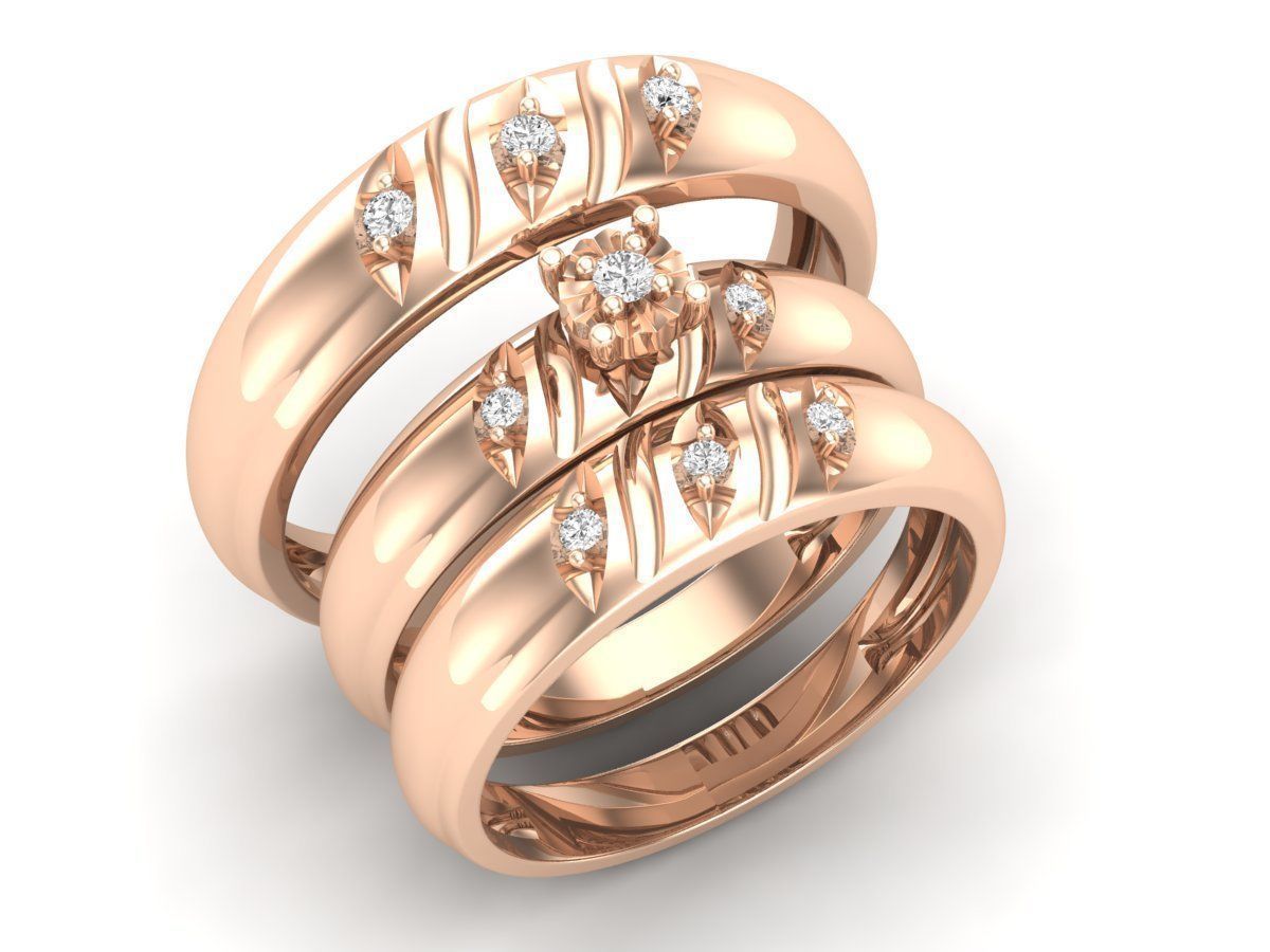 AV 414 Diamond Men and Womens Ring Trio Set 3D print model_1