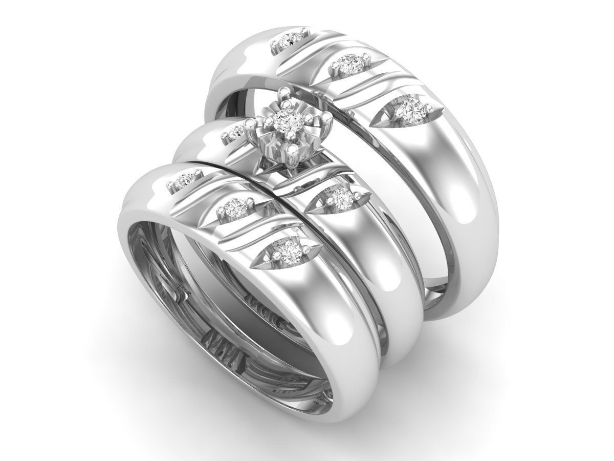 AV 414 Diamond Men and Womens Ring Trio Set 3D print model_12