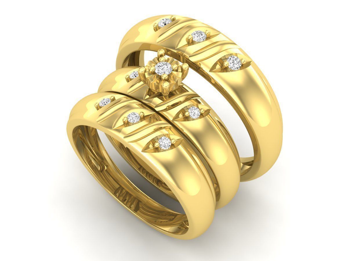 AV 414 Diamond Men and Womens Ring Trio Set 3D print model_3