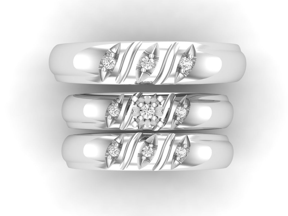 AV 414 Diamond Men and Womens Ring Trio Set 3D print model_6