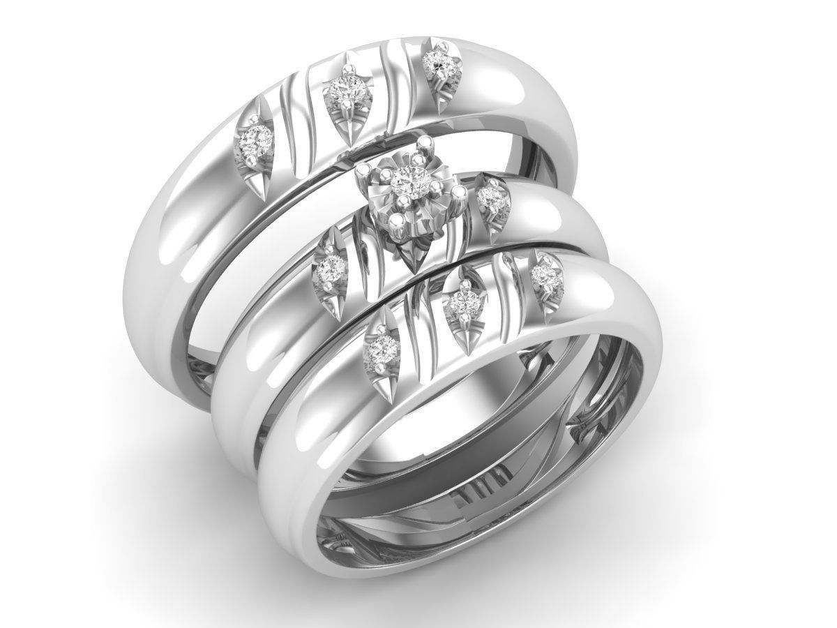 AV 414 Diamond Men and Womens Ring Trio Set 3D print model_2