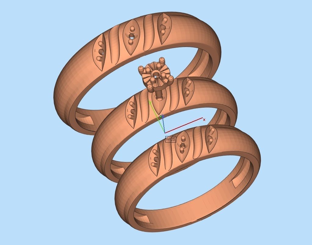 AV 414 Diamond Men and Womens Ring Trio Set 3D print model_10