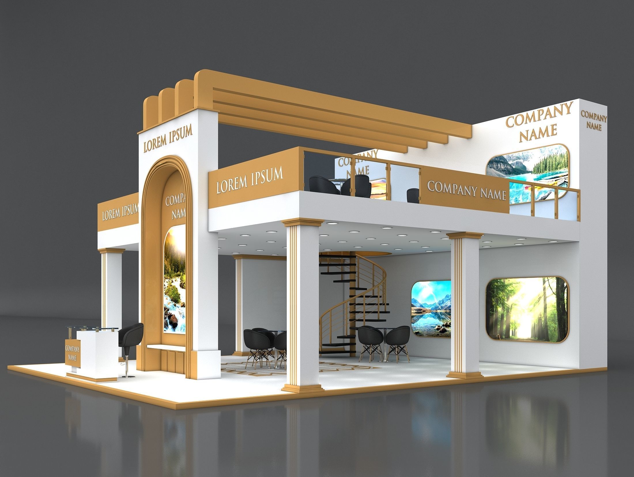 3D Booth Exhibition Stand Stall 8x10m Height 550 cm 3 Side Open 3D model_1