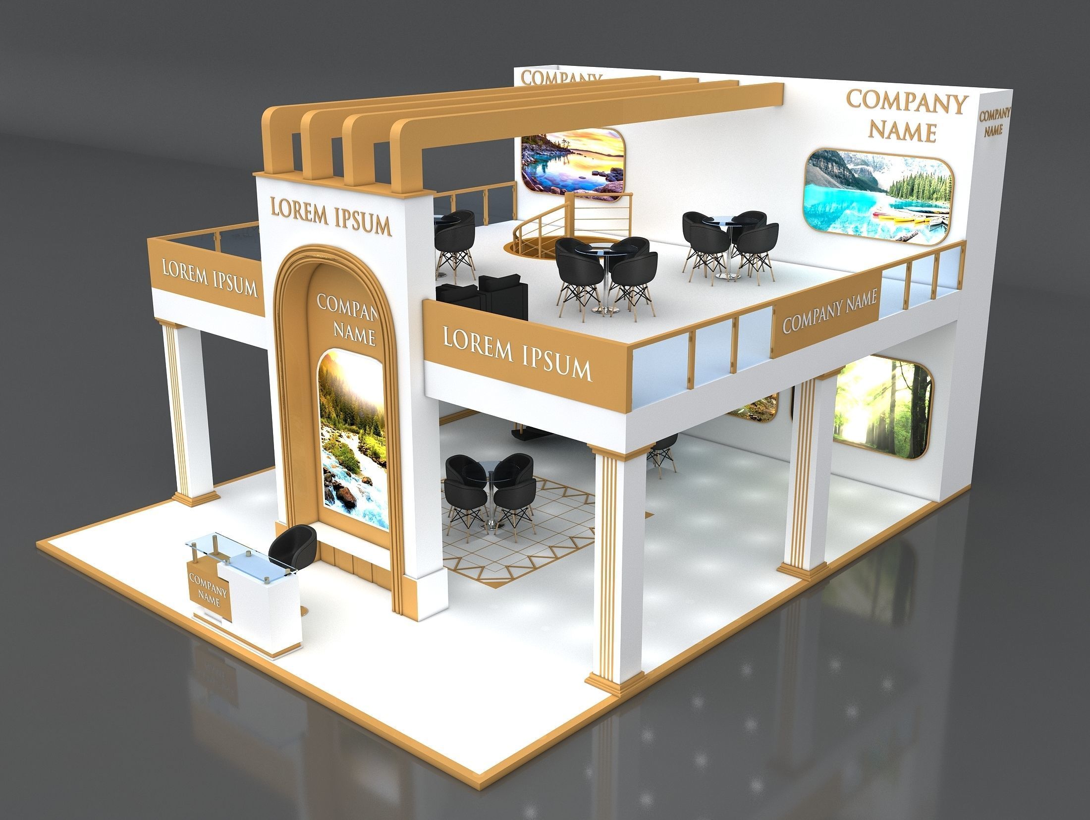3D Booth Exhibition Stand Stall 8x10m Height 550 cm 3 Side Open 3D model_4