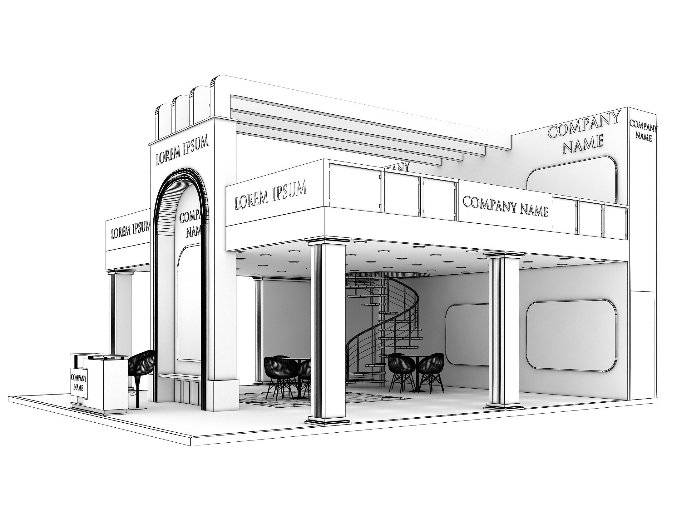 3D Booth Exhibition Stand Stall 8x10m Height 550 cm 3 Side Open 3D model_2