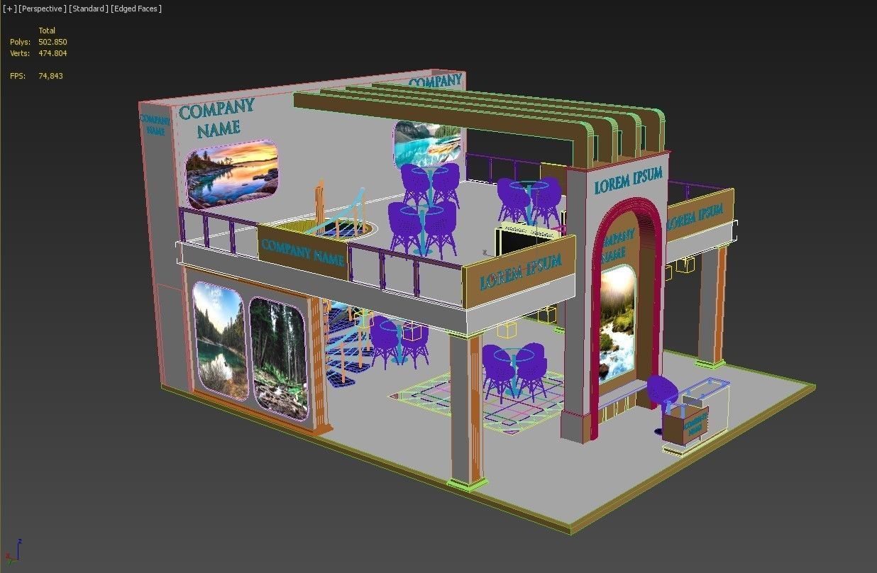 3D Booth Exhibition Stand Stall 8x10m Height 550 cm 3 Side Open 3D model_11