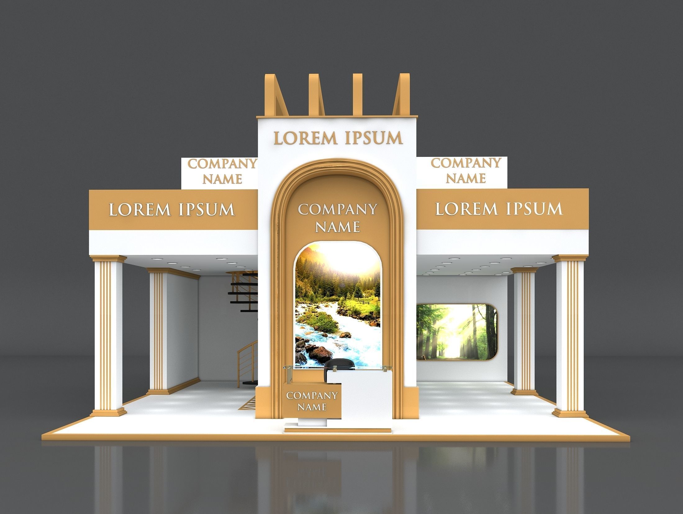 3D Booth Exhibition Stand Stall 8x10m Height 550 cm 3 Side Open 3D model_3