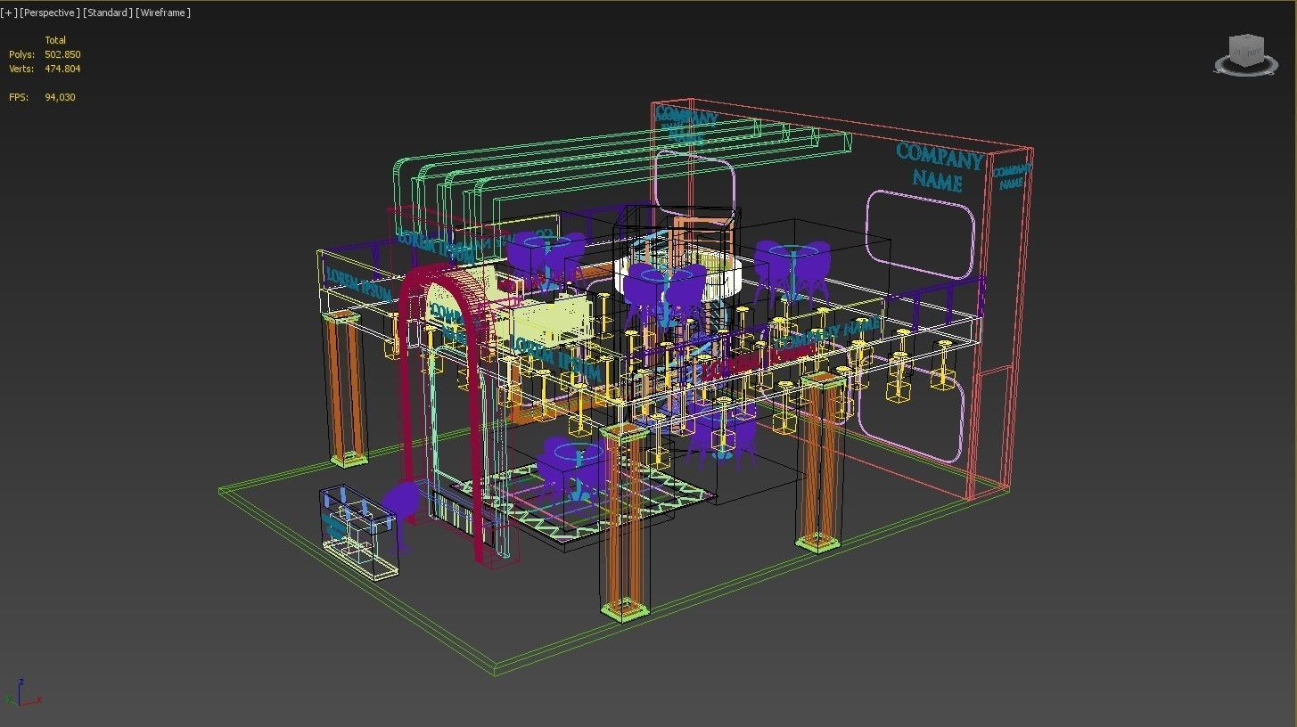 3D Booth Exhibition Stand Stall 8x10m Height 550 cm 3 Side Open 3D model_10