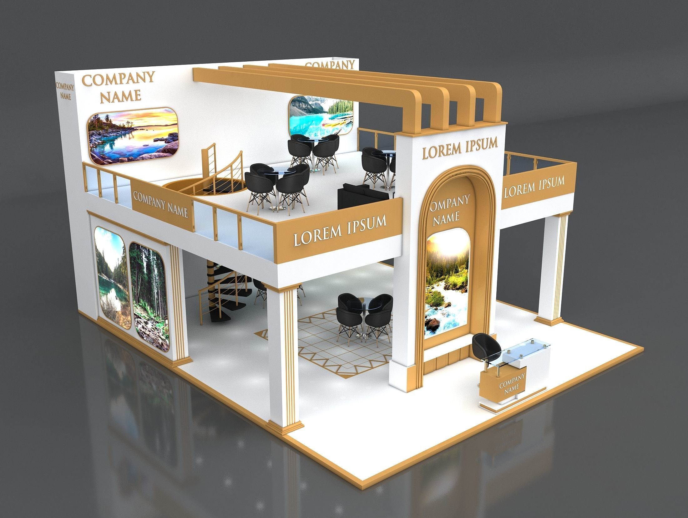 3D Booth Exhibition Stand Stall 8x10m Height 550 cm 3 Side Open 3D model_5