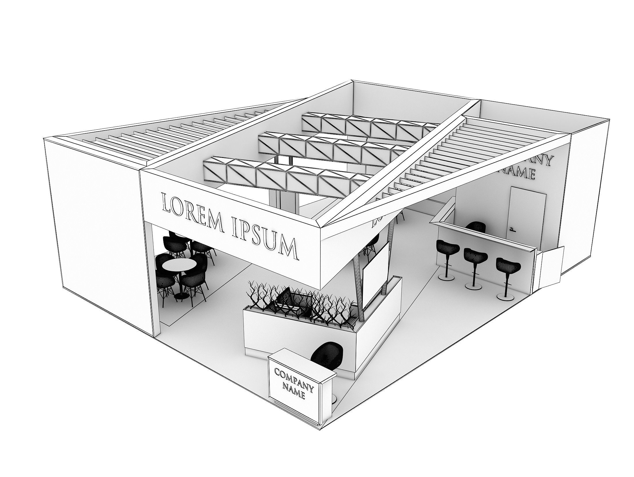 3D Booth Exhibition Stand Stall 8x10m Height 350 cm 3 Side Open 3D model_1