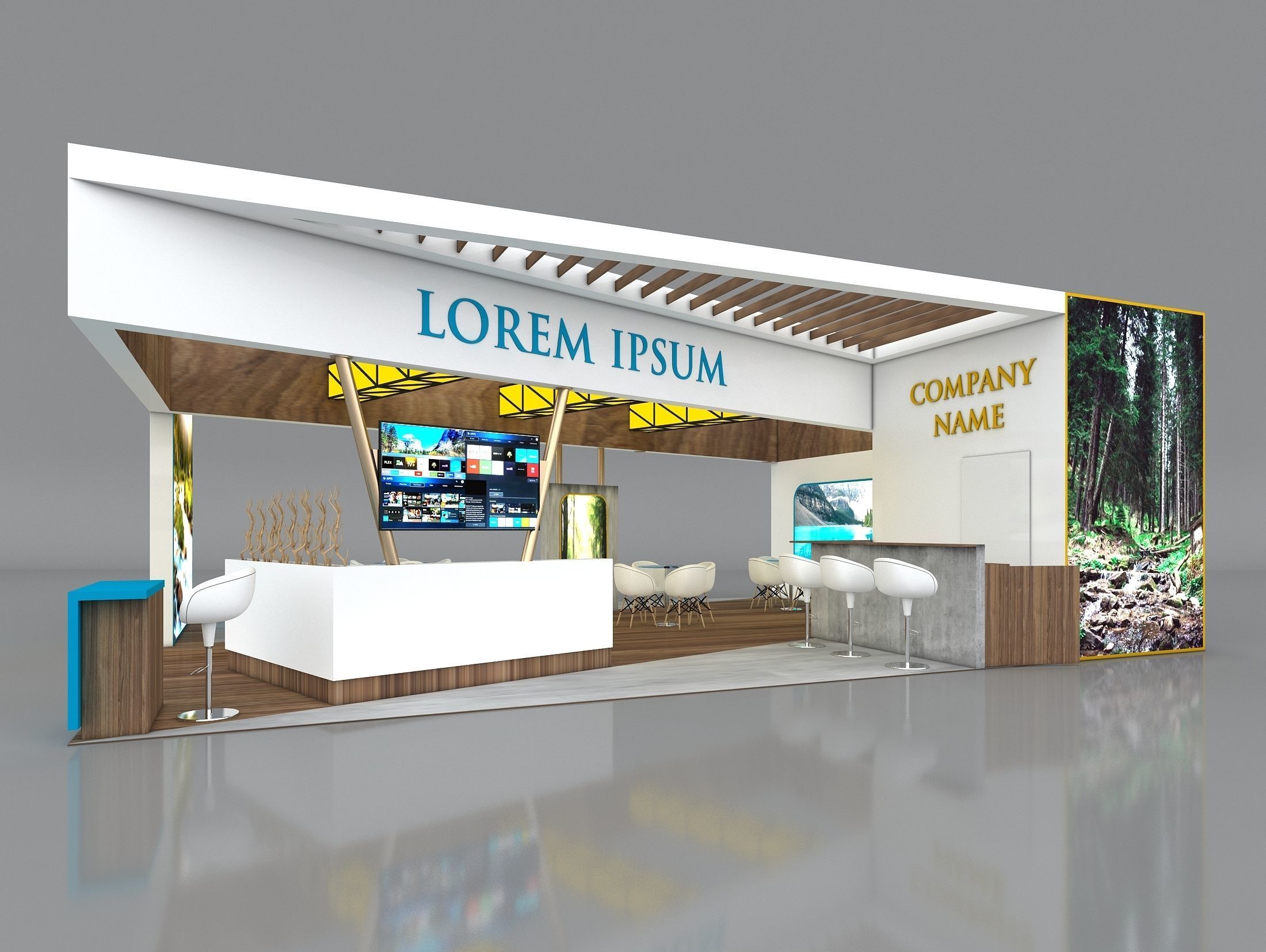 3D Booth Exhibition Stand Stall 8x10m Height 350 cm 3 Side Open 3D model_3
