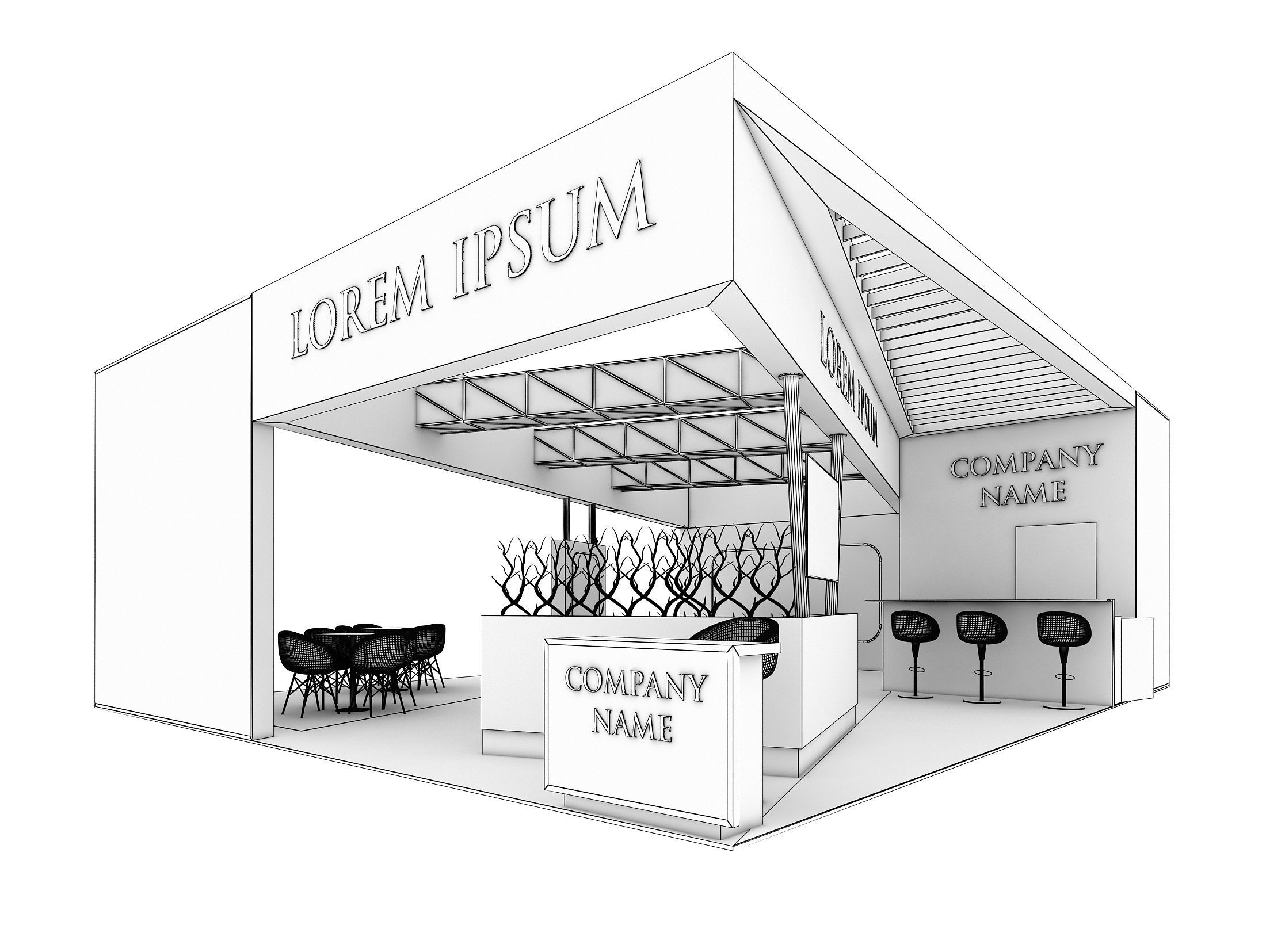 3D Booth Exhibition Stand Stall 8x10m Height 350 cm 3 Side Open 3D model_9