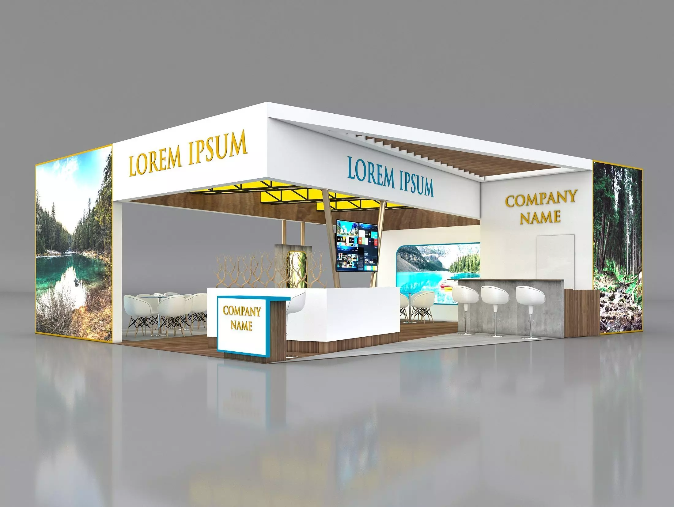 3D Booth Exhibition Stand Stall 8x10m Height 350 cm 3 Side Open 3D model_0
