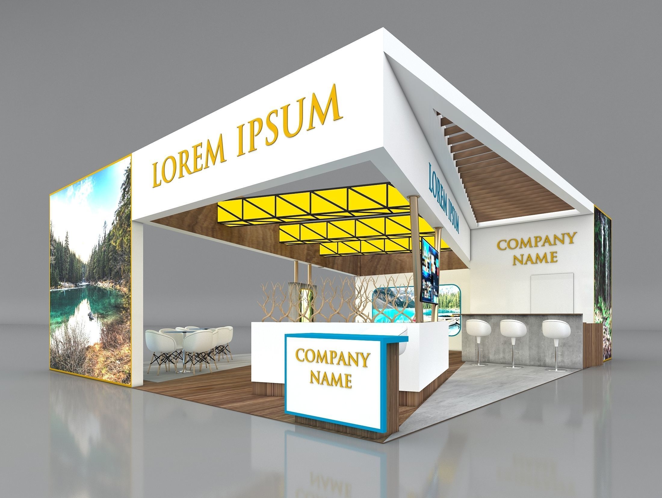 3D Booth Exhibition Stand Stall 8x10m Height 350 cm 3 Side Open 3D model_2