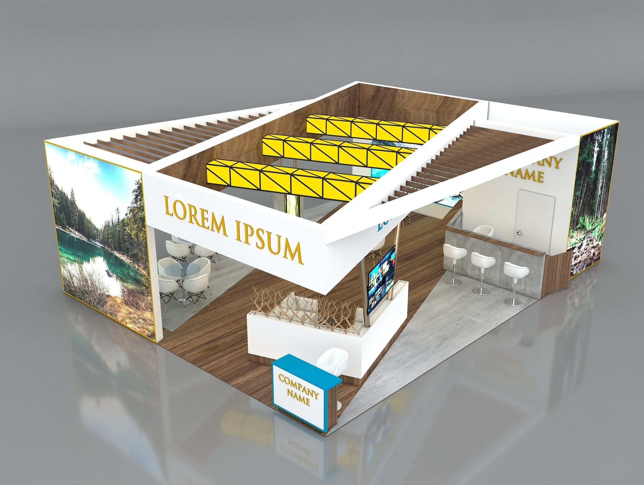 3D Booth Exhibition Stand Stall 8x10m Height 350 cm 3 Side Open 3D model_5