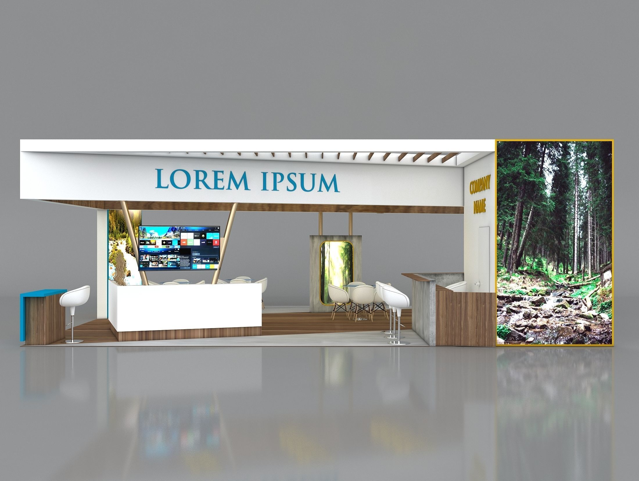 3D Booth Exhibition Stand Stall 8x10m Height 350 cm 3 Side Open 3D model_7