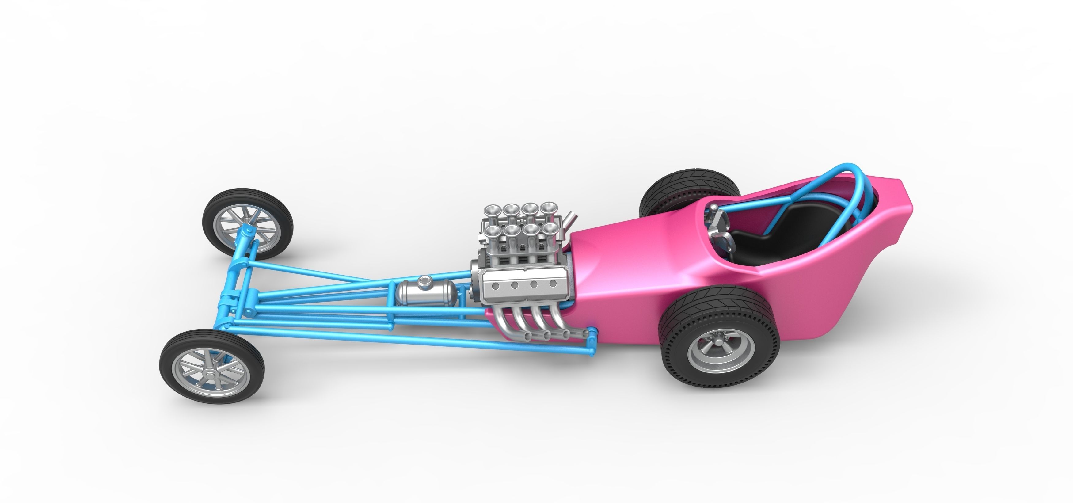 Front engine old school dragster with shell V5 Scale 1 to 25 3D print model_9