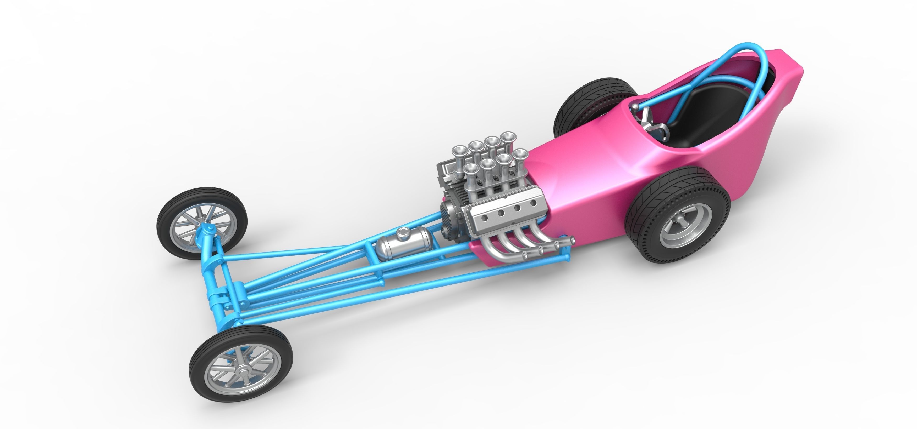 Front engine old school dragster with shell V5 Scale 1 to 25 3D print model_3